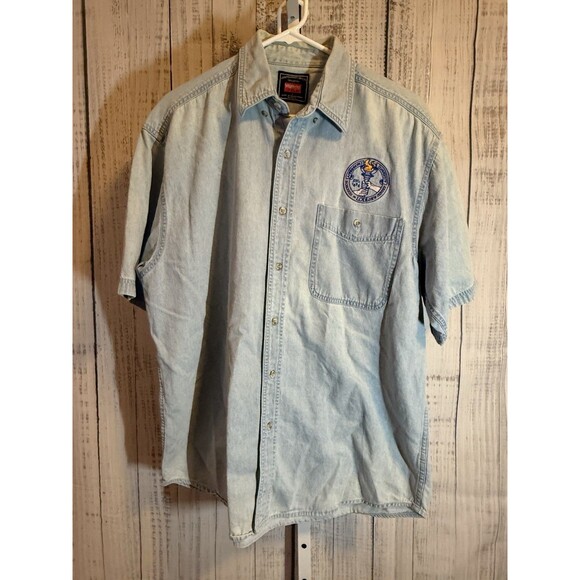 Wrangler Men’s Denim Shirt Short Sleeve Large Cotton Denim - Picture 1 of 5